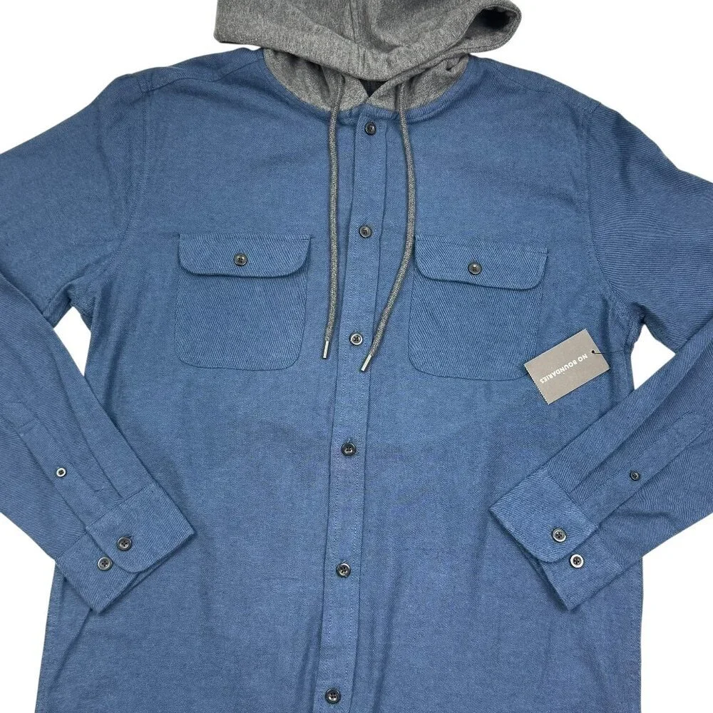 No Boundaries 100% Cotton Flannel Button Down Shirt With Hood Men's Size M 38-40